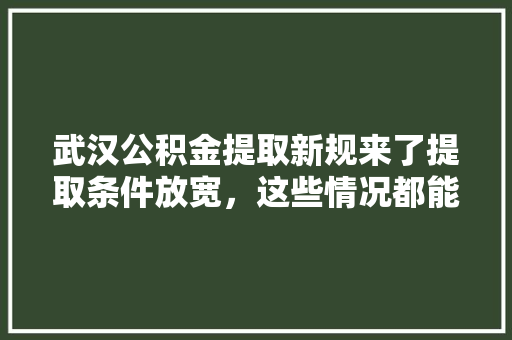 武汉公积金提取新规来了提取条件放宽，这些情况都能提取，你符合吗