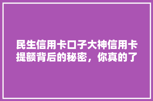 民生信用卡口子大神信用卡提额背后的秘密，你真的了解吗