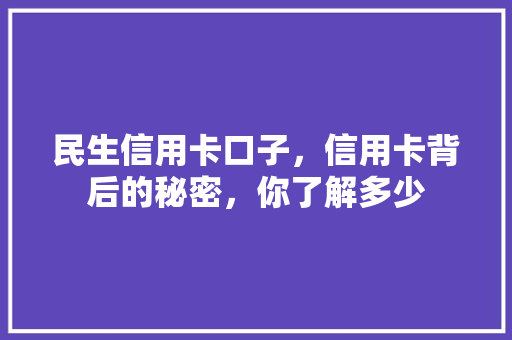 民生信用卡口子，信用卡背后的秘密，你了解多少