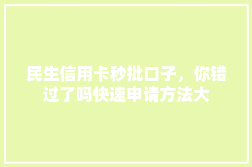 民生信用卡秒批口子，你错过了吗快速申请方法大