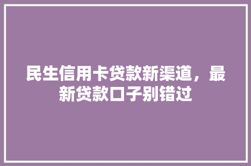 民生信用卡贷款新渠道，最新贷款口子别错过