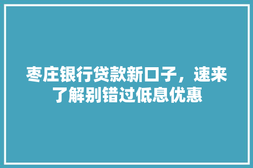 枣庄银行贷款新口子，速来了解别错过低息优惠