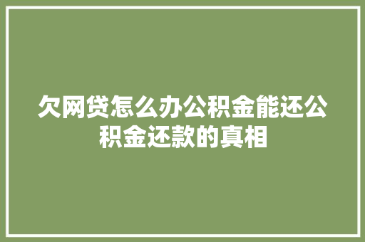 欠网贷怎么办公积金能还公积金还款的真相
