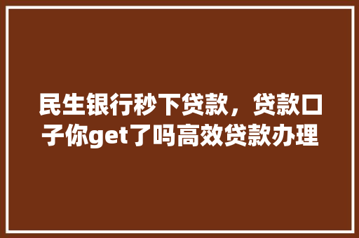 民生银行秒下贷款，贷款口子你get了吗高效贷款办理攻略