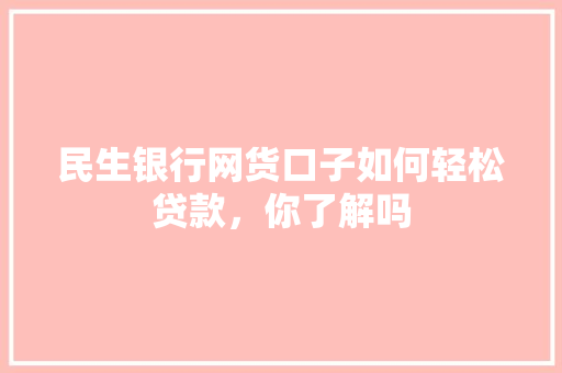 民生银行网货口子如何轻松贷款，你了解吗