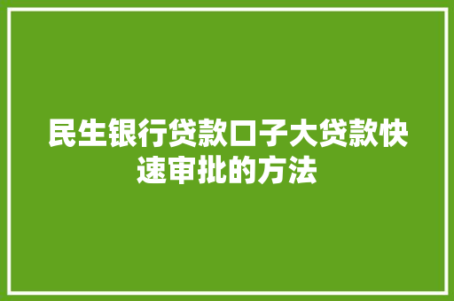 民生银行贷款口子大贷款快速审批的方法