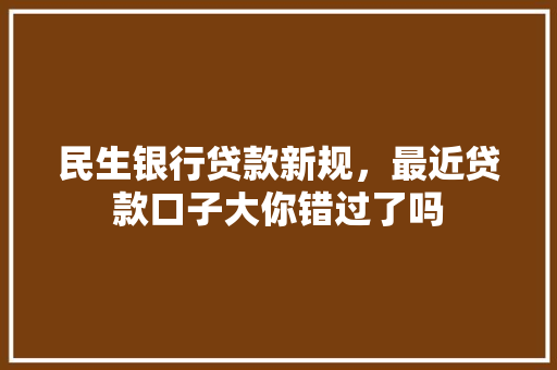 民生银行贷款新规，最近贷款口子大你错过了吗