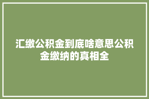 汇缴公积金到底啥意思公积金缴纳的真相全