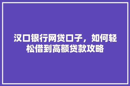 汉口银行网贷口子，如何轻松借到高额贷款攻略