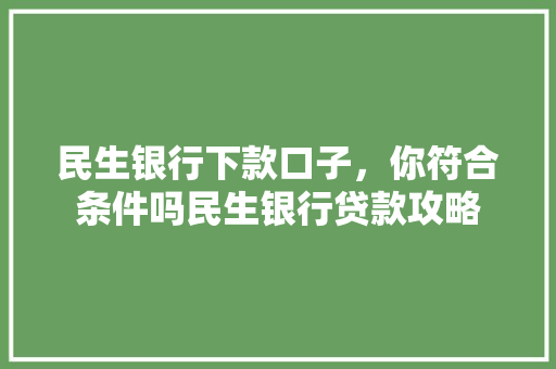 民生银行下款口子，你符合条件吗民生银行贷款攻略