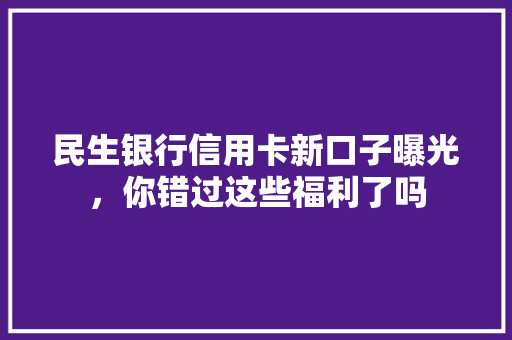 民生银行信用卡新口子曝光，你错过这些福利了吗