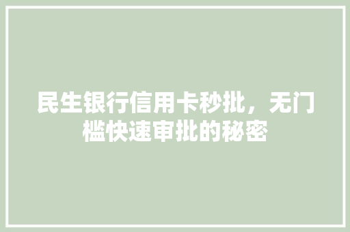 民生银行信用卡秒批，无门槛快速审批的秘密