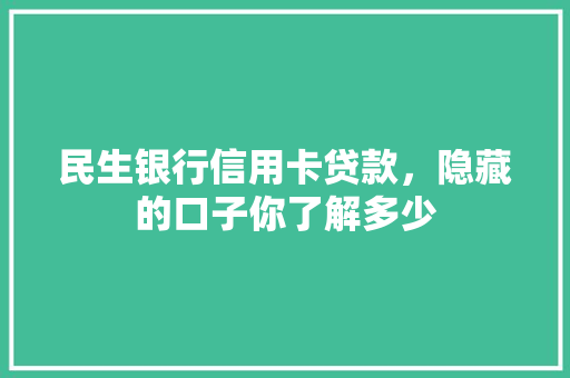民生银行信用卡贷款，隐藏的口子你了解多少