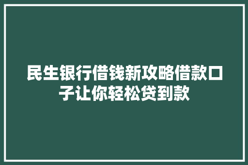 民生银行借钱新攻略借款口子让你轻松贷到款