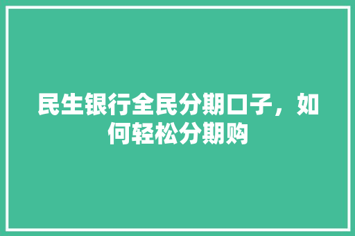 民生银行全民分期口子，如何轻松分期购