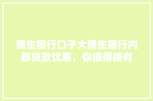 民生银行口子大民生银行内部贷款优惠，你值得拥有