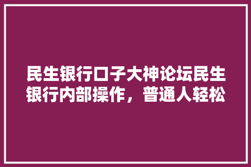 民生银行口子大神论坛民生银行内部操作，普通人轻松贷款指南