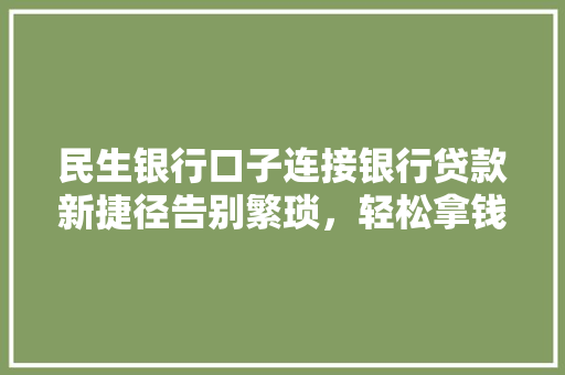 民生银行口子连接银行贷款新捷径告别繁琐，轻松拿钱