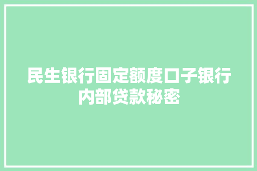 民生银行固定额度口子银行内部贷款秘密