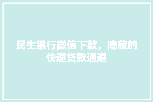 民生银行微信下款，隐藏的快速贷款通道