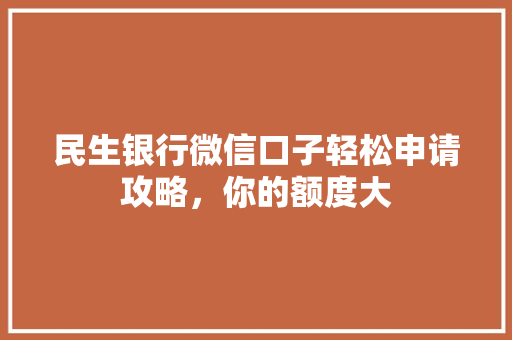 民生银行微信口子轻松申请攻略，你的额度大