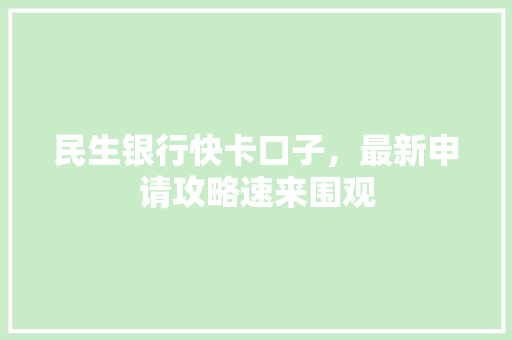 民生银行快卡口子，最新申请攻略速来围观