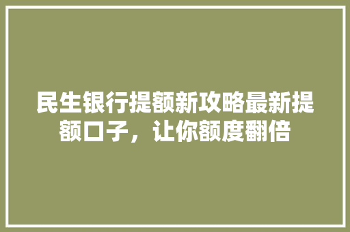民生银行提额新攻略最新提额口子，让你额度翻倍